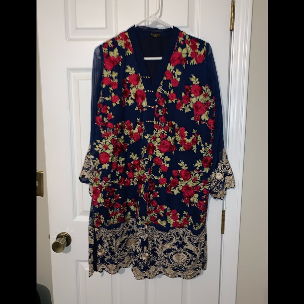 Agha Noor Navy Blue embroidered kurti M EUC